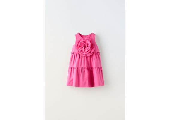 Zara Платье из цветочного поплина , Цвет: Розовый, Размер: 1½ лет (86 см), изображение 4