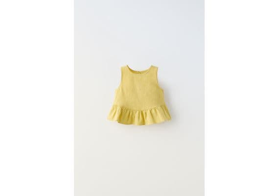 Zara Рубашка из смесового льна с оборками , Цвет: Зеленый, Размер: 1½ лет (86 см), изображение 3