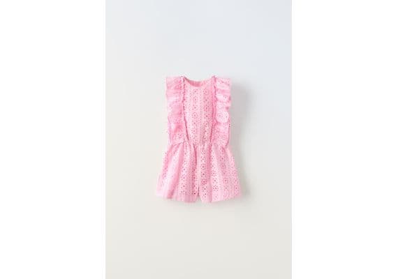 Zara Комбинезон с вышивкой шифли , Цвет: Розовый, Размер: 1½ лет (86 см)