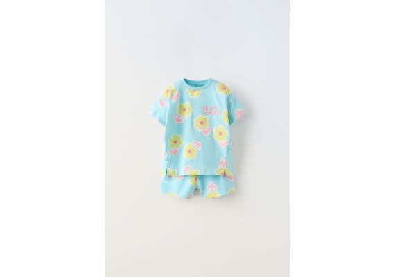 Zara Распечатайте футболку и шорты-бермуды , Цвет: Синий, Размер: 1½ лет (86 см)