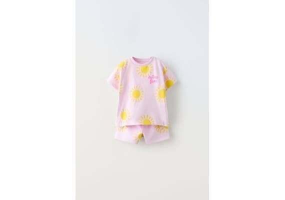 Zara Печатная футболка и шорты бермуда , Цвет: Розовый, Размер: 1½ лет (86 см), изображение 2