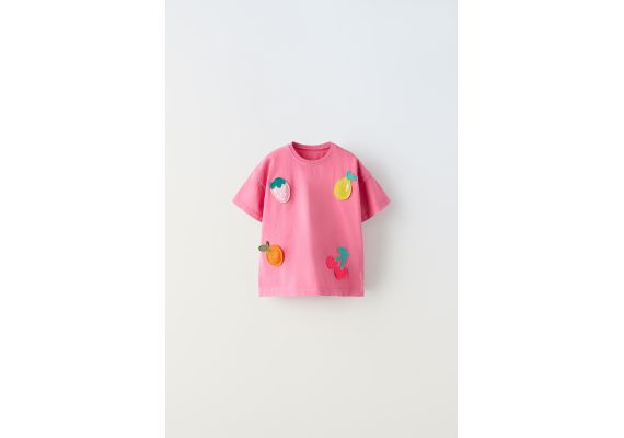 Zara Футболка с кружевным аппликацией , Цвет: Розовый, Размер: 1½ лет (86 см)