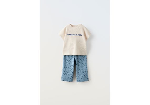 Zara Футболка и брюки из вафельной ткани , Цвет: Синий, Размер: 1½ лет (86 см), изображение 2