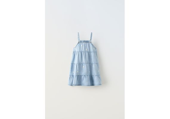 Zara Платье из денима с цветочной вышивкой , Цвет: Синий, Размер: 1½ лет (86 см), изображение 4