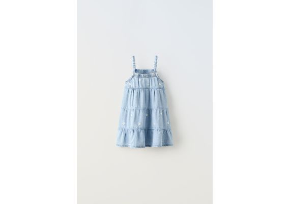 Zara Платье из денима с цветочной вышивкой , Цвет: Синий, Размер: 1½ лет (86 см), изображение 5