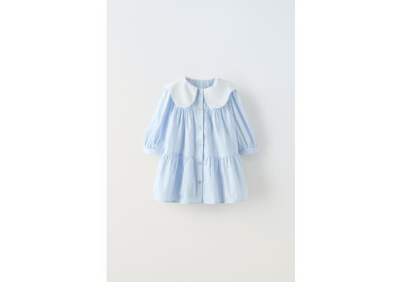 Zara Полосатое платье из поплина , Цвет: Синий, Размер: 1½ лет (86 см), изображение 2