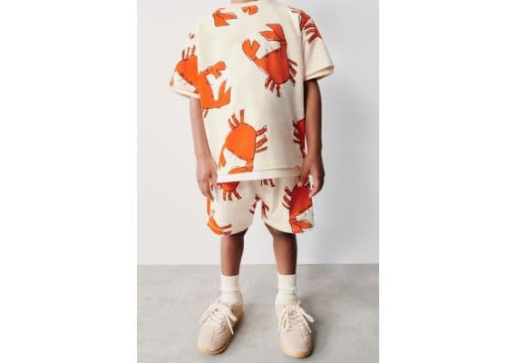 Zara  комплект-координаты crab print t-shirt and bermuda shorts , Цвет: Бежевый, Размер: 1½ лет (86 см), изображение 2