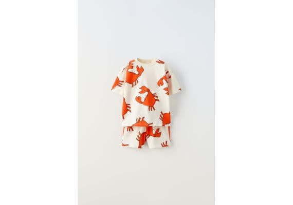 Zara  комплект-координаты crab print t-shirt and bermuda shorts , Цвет: Бежевый, Размер: 1½ лет (86 см), изображение 3