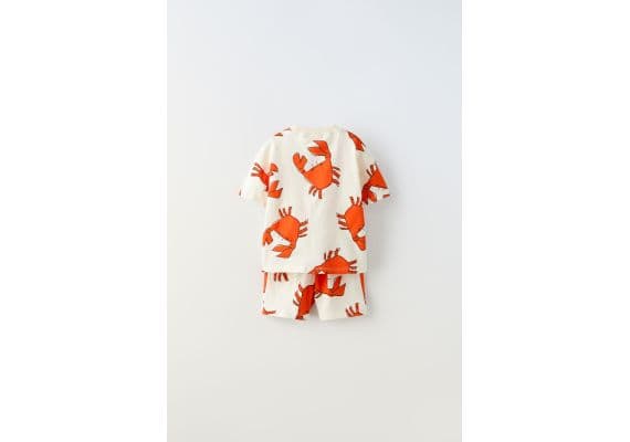 Zara  комплект-координаты crab print t-shirt and bermuda shorts , Цвет: Бежевый, Размер: 1½ лет (86 см), изображение 4