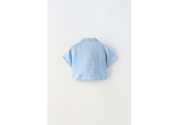 Zara Рубашка из льна с укороченным фасоном , Цвет: Синий, Размер: 1½ лет (86 см), изображение 2