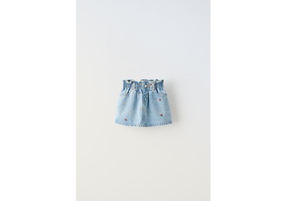 Zara Юбка из денима с вышитыми клубниками , Цвет: Синий, Размер: 1½ лет (86 см), изображение 4