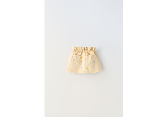 Zara Юбка из твила с вышивкой флористического узора , Цвет: Бежевый, Размер: 3 лет (98 см), изображение 3