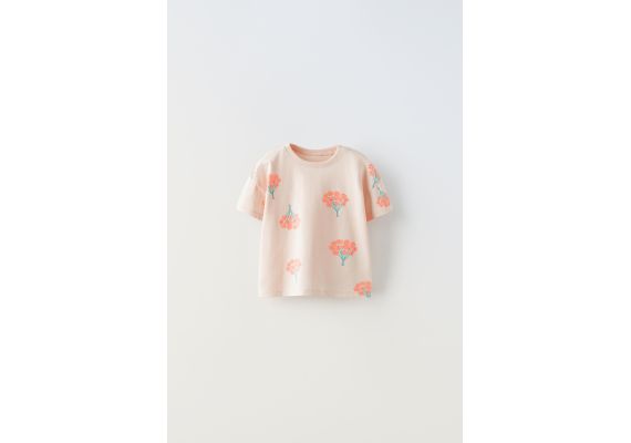 Zara Футболка с цветочным принтом , Цвет: Розовый, Размер: 5 лет (110 см)