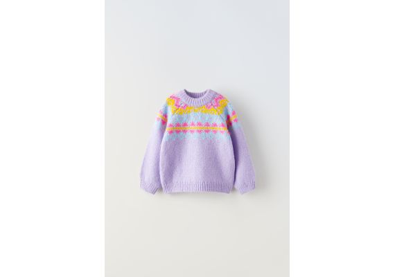 Zara Джаккардовый свитер с круглым вырезом и длинными рукавами, Цвет: multicolor, Размер: 12-18 месяцев (86 см)