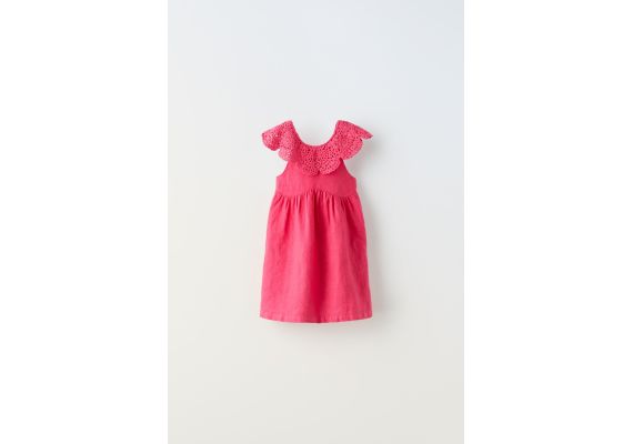 Zara Льняное платье с кружевным воротником , Цвет: Розовый, Размер: 1½ лет (86 см), изображение 2