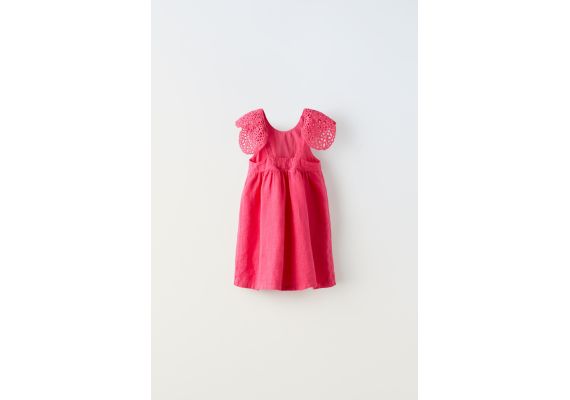 Zara Льняное платье с кружевным воротником , Цвет: Розовый, Размер: 1½ лет (86 см), изображение 3