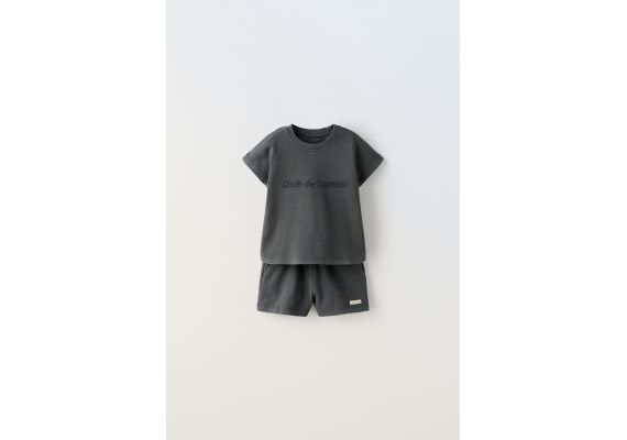 Zara Набор plush washed-effect t-shirt and bermuda shorts co-ord , Цвет: Серый, Размер: 1½ лет (86 см), изображение 2