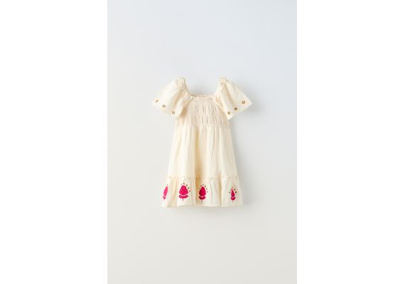 Zara Платье с вышитыми мотивами , Цвет: Бежевый, Размер: 1½ лет (86 см), изображение 3