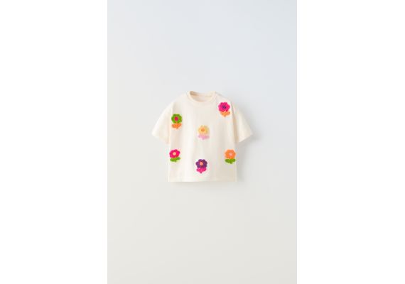 Zara Футболка с яркими цветами neon floral , Цвет: Бежевый, Размер: 5 лет (110 см)