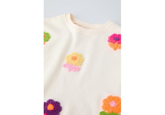 Zara Футболка с яркими цветами neon floral , Цвет: Бежевый, Размер: 5 лет (110 см), изображение 3