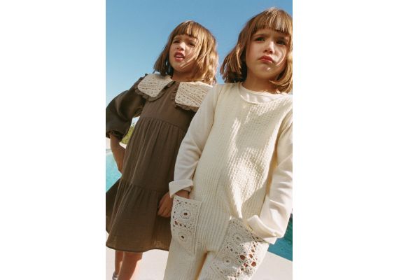 Zara Платье с текстурным крючком , Цвет: Коричневый, Размер: 1½ лет (86 см)