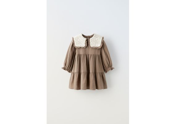 Zara Платье с текстурным крючком , Цвет: Коричневый, Размер: 1½ лет (86 см), изображение 2