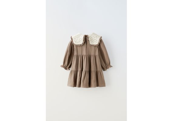 Zara Платье с текстурным крючком , Цвет: Коричневый, Размер: 1½ лет (86 см), изображение 3