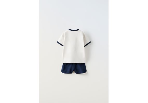 Zara  плотная футболка и шорты бермуды в комплекте , Цвет: Синий, Размер: 1½ лет (86 см), изображение 3