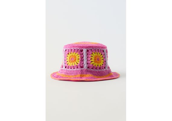 Zara  reversible crochet bucket hat , Цвет: Розовый, Размер: 1-3 лет (50 см), изображение 5