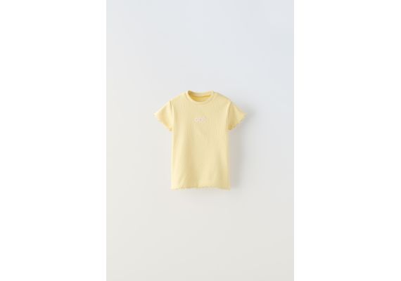 Zara Футболка с рубчиком и вышивкой , Цвет: Бежевый, Размер: 3 лет (98 см)