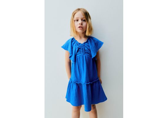 Zara Текстурное платье с оборкой , Цвет: Синий, Размер: 3 лет (98 см)