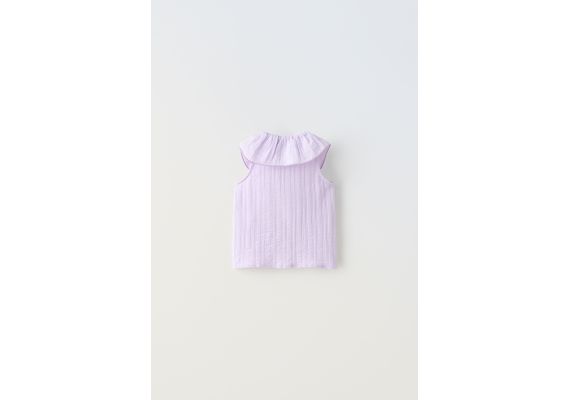 Zara Футболка с манжетами сборками и вышивкой , Цвет: Фиолетовый, Размер: 1½ лет (86 см), изображение 3