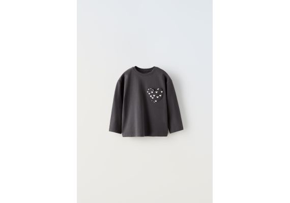 Zara Футболка с карманом в форме сердца , Цвет: Серый, Размер: 5-6 лет (116 см)