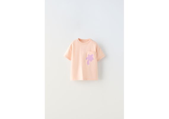 Zara Футболка с накладным карманом и принтом , Цвет: Розовый, Размер: 5 лет (110 см)