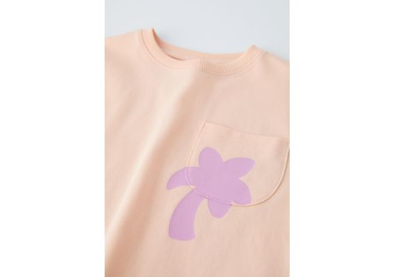 Zara Футболка с накладным карманом и принтом , Цвет: Розовый, Размер: 3 лет (98 см), изображение 3