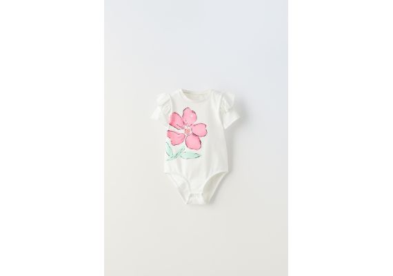 Zara Боди с цветочным принтом и оборками , Цвет: Белый, Размер: 1½ лет (86 см)