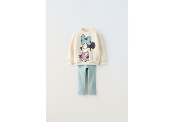 Zara Плюшевый координированный комплект "minnie mouse © disney" состоит из свитшота и леггинсов, Цвет: Бежевый, Размер: 2 лет (92 см)