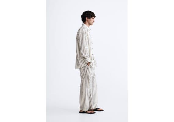 Zara Relaxed fit полосатая рубашка , Цвет: Бежевый, Размер: XL (US XL), изображение 4