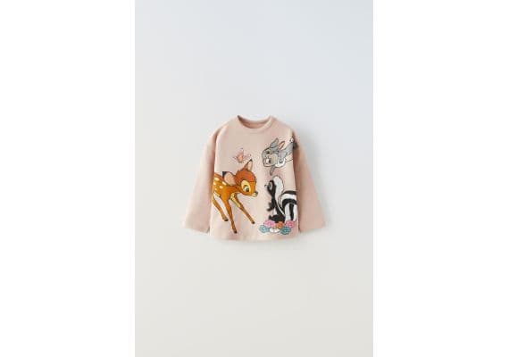 Zara Футболка soft touch flocked © disney с округлым вырезом и длинными рукавами, Цвет: Розовый, Размер: 9-12 месяцев (80 см)