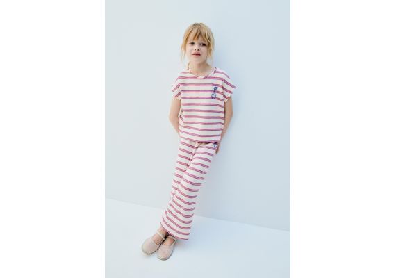 Zara Полосатая вышитая трикотажная футболка , Цвет: Бежевый, Размер: 1½ лет (86 см)