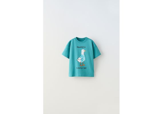 Zara Футболка с животным принтом , Цвет: Зеленый, Размер: 1½ лет (86 см)