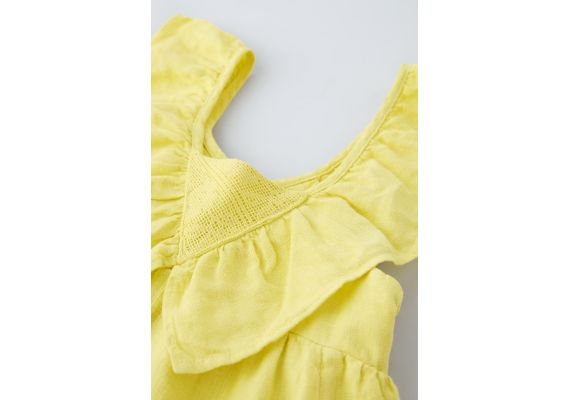 Zara Платье из льна с оборками , Цвет: Жёлтый, Размер: 1½ лет (86 см), изображение 3