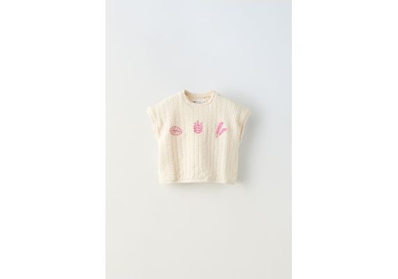 Zara Футболка с текстурным принтом листьев , Цвет: Бежевый, Размер: 3 лет (98 см), изображение 2