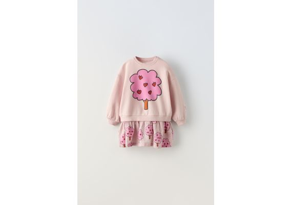 Zara Плюшевое платье с контрастным принтом , Цвет: Розовый, Размер: 1½ лет (86 см), изображение 2