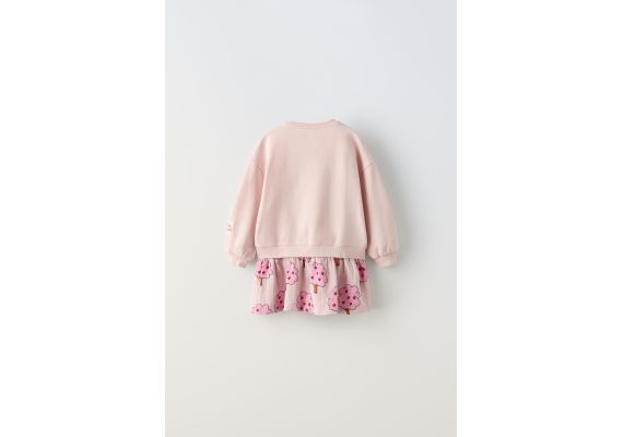 Zara Плюшевое платье с контрастным принтом , Цвет: Розовый, Размер: 1½ лет (86 см), изображение 3