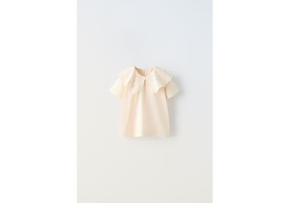 Zara Футболка с воротником и вышивкой , Цвет: Бежевый, Размер: 3 лет (98 см)