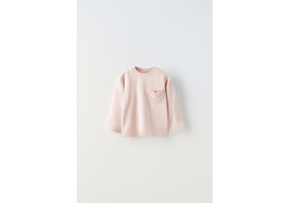 Zara Футболка с карманом в виде сердца , Цвет: Розовый, Размер: 2-3 лет (98 см)