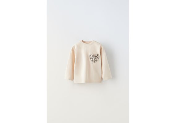 Zara Футболка с карманом в форме сердца , Цвет: Бежевый, Размер: 4-5 лет (110 см)