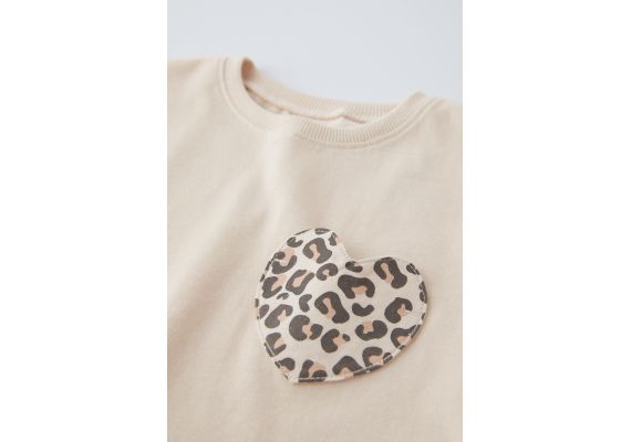 Zara Футболка с карманом в форме сердца , Цвет: Бежевый, Размер: 5-6 лет (116 см), изображение 3