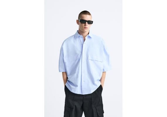 Zara Рубашка "boxy-fit oxford shirt" с сохранённым дизайном, Цвет: Синий, Размер: S-M (US S-M), изображение 2